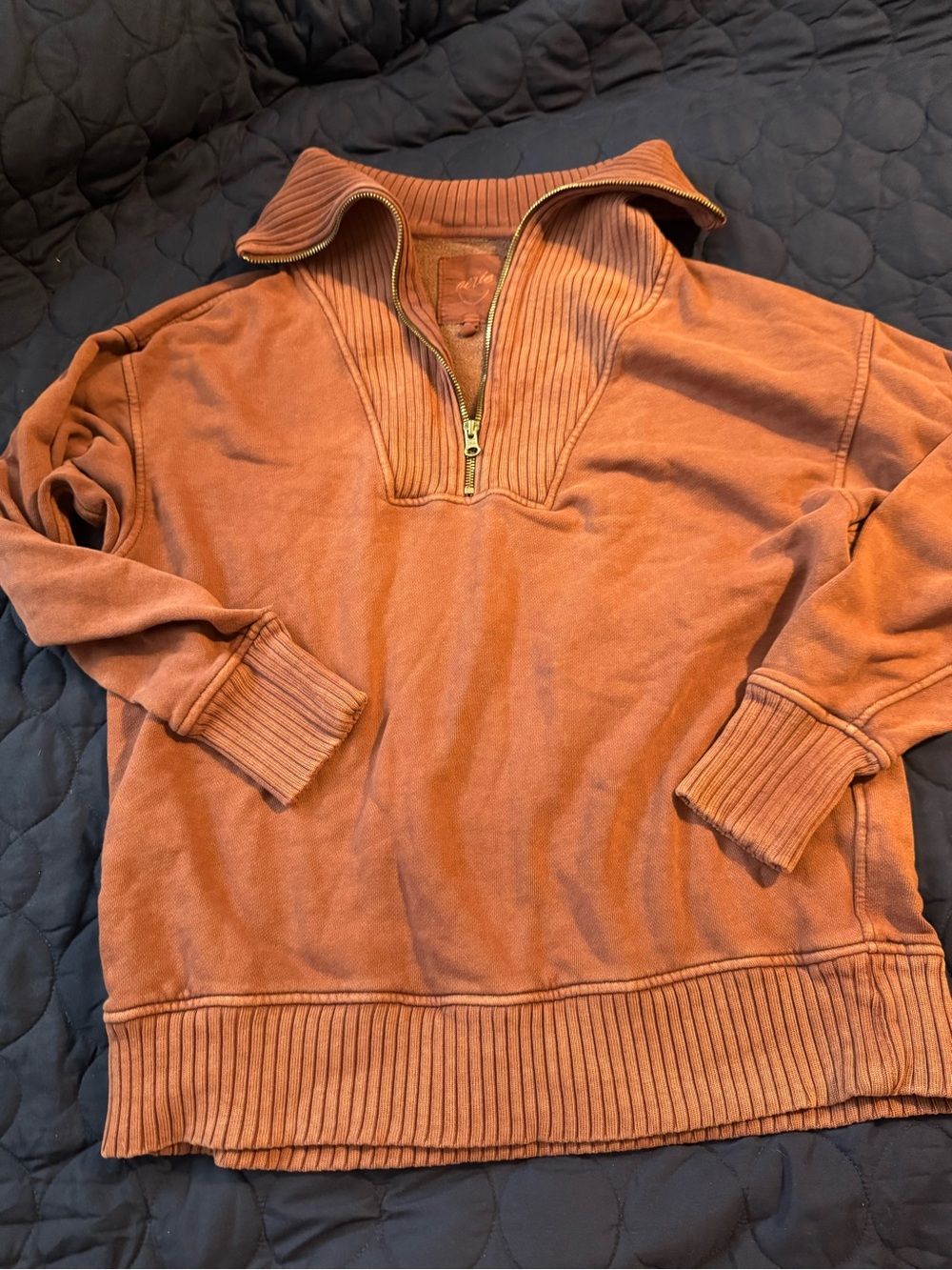 aerie Women's Quarter-Zip Pullover Hoodie in Rust Orange